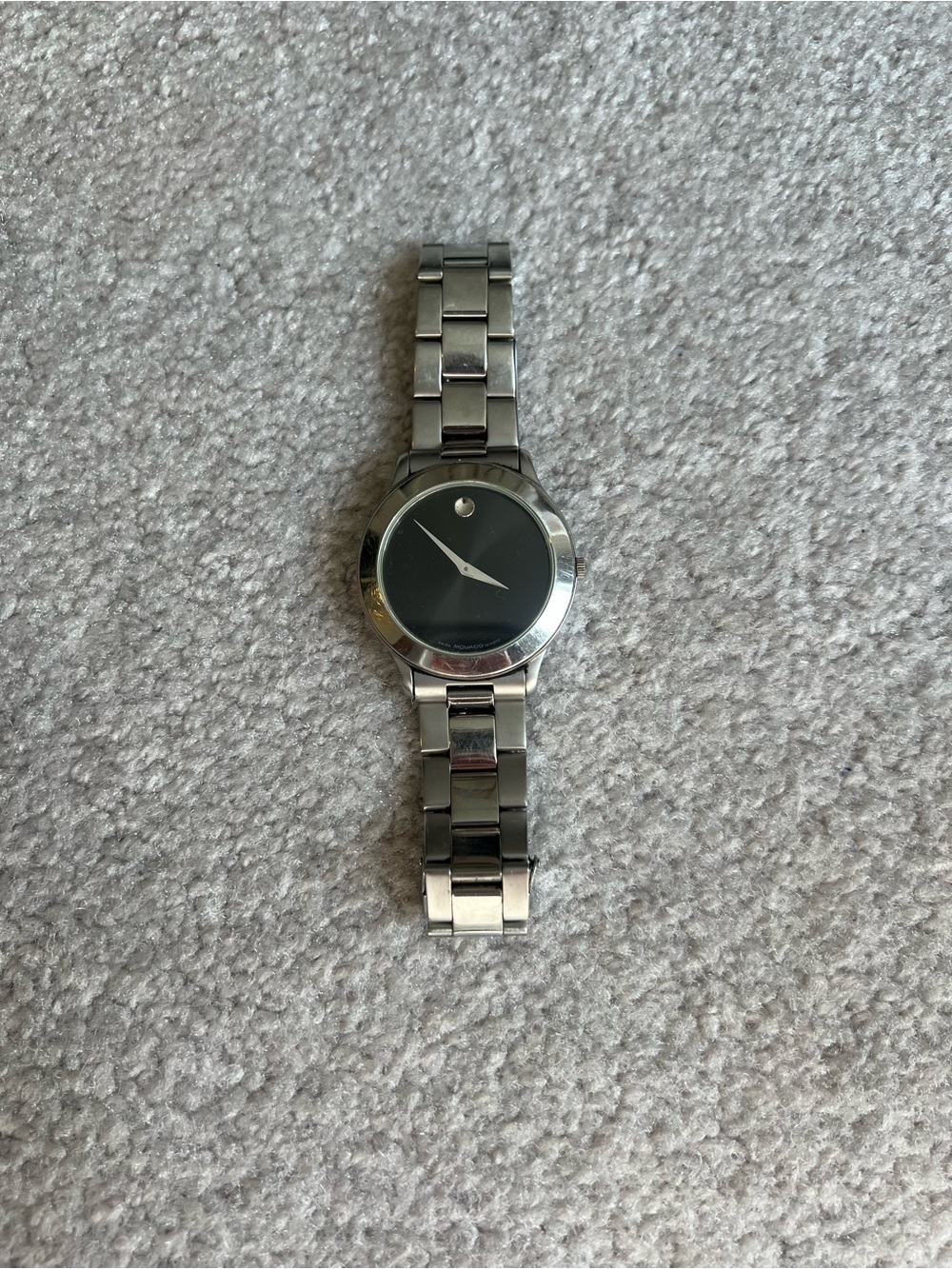 Movado Silver-Tone Bracelet Watch with Black Dial
